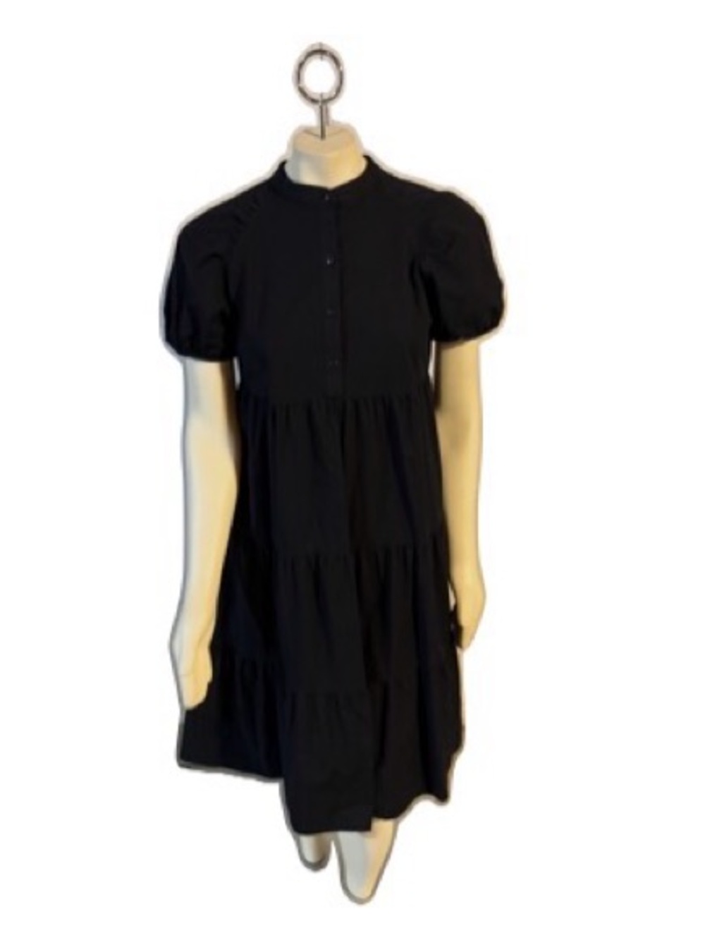 Ann Taylor Black Puff Sleeve Tiered Midi Dress — Fun and Easy to Wear!